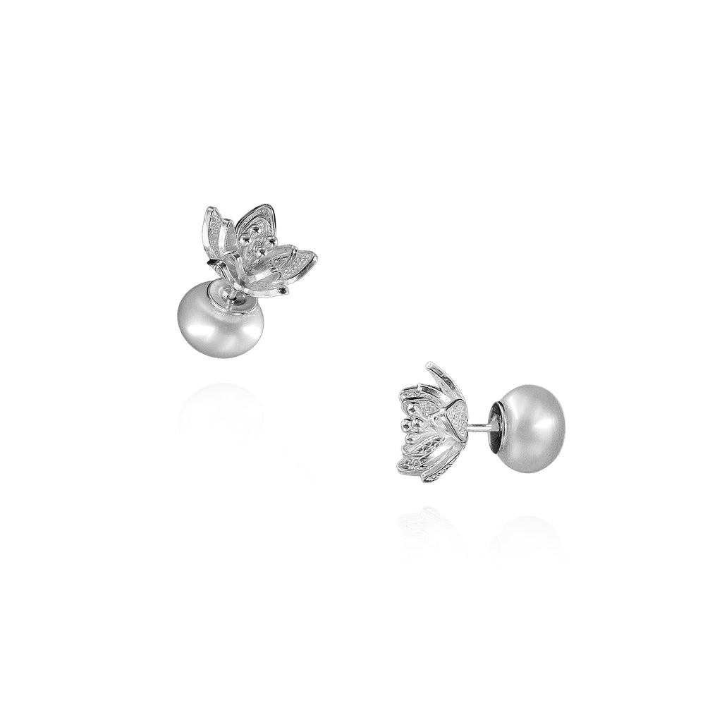 Jasminum Filigree Ear Studs with Pearl Backings in Sterling Silver