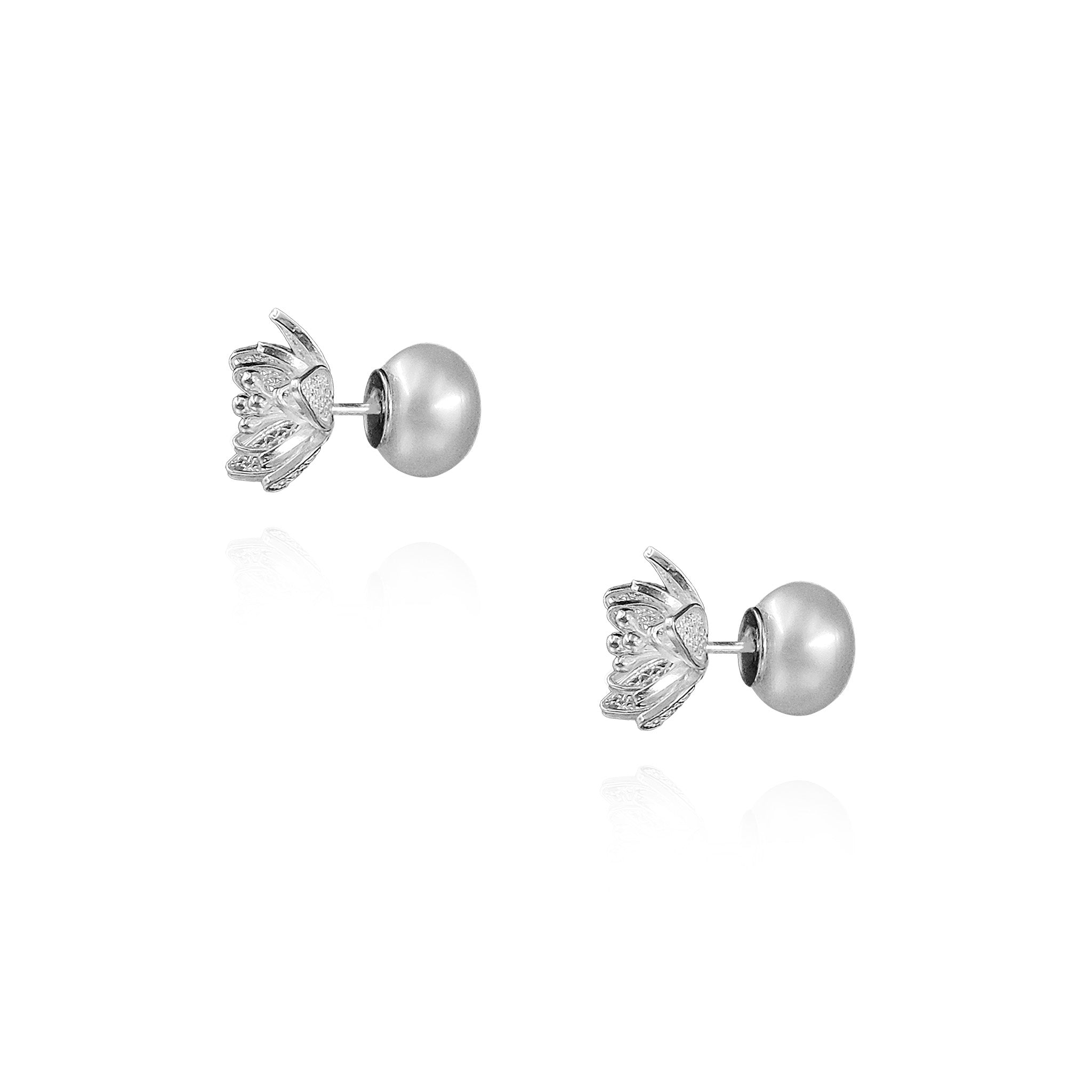 Jasminum Filigree Ear Studs with Pearl Backings in Sterling Silver