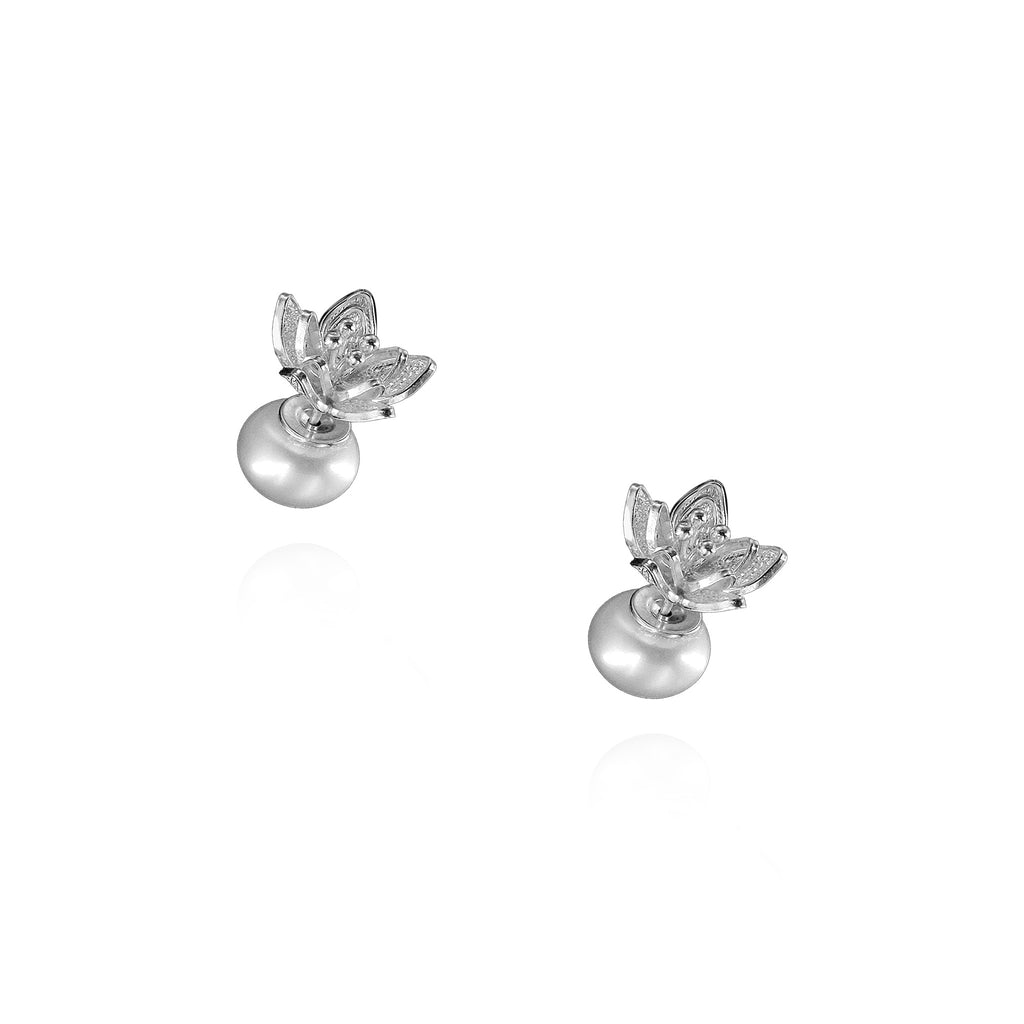 Jasminum Filigree Ear Studs with Pearl Backings in Sterling Silver
