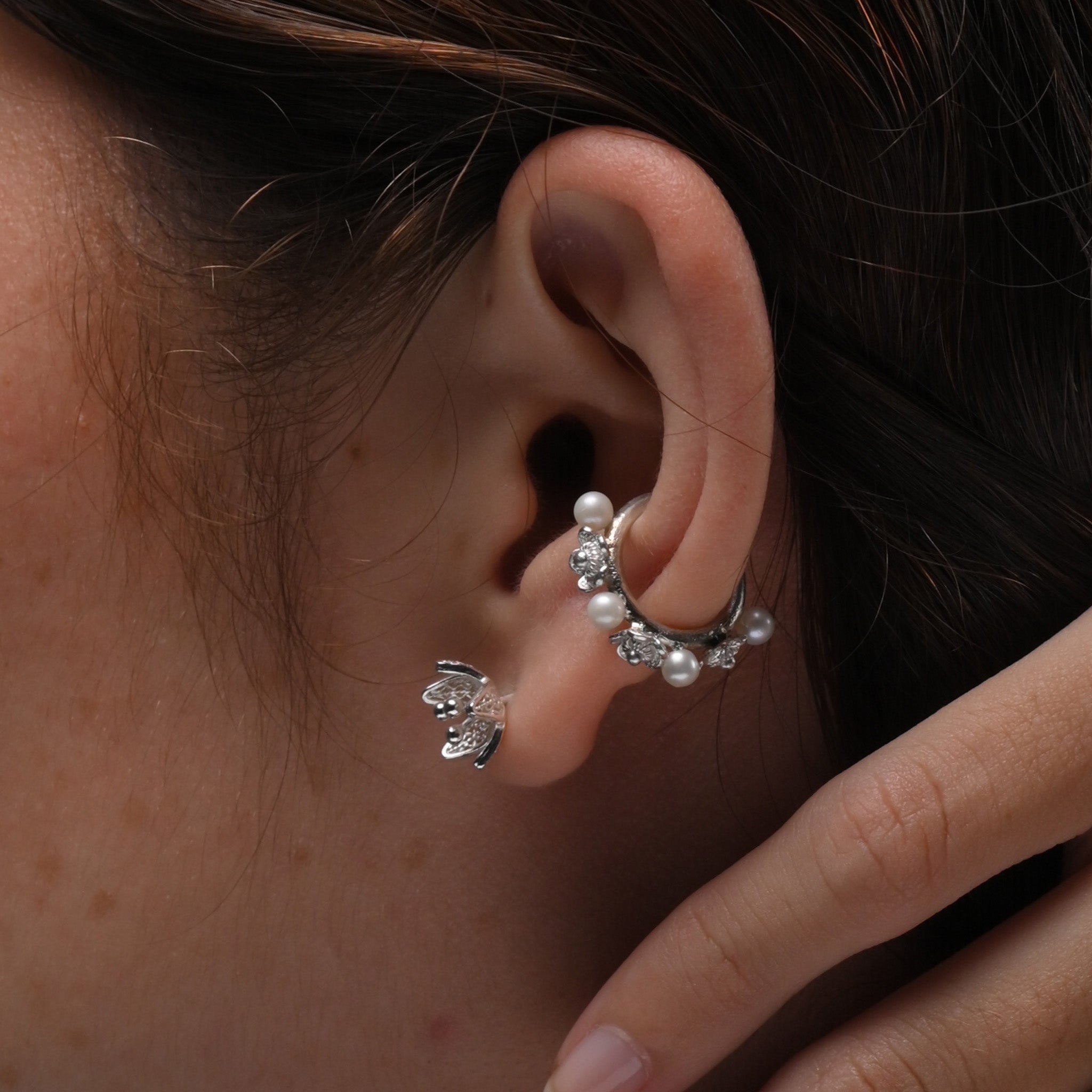 Jasminum Filigree Ear Studs in Sterling Silver