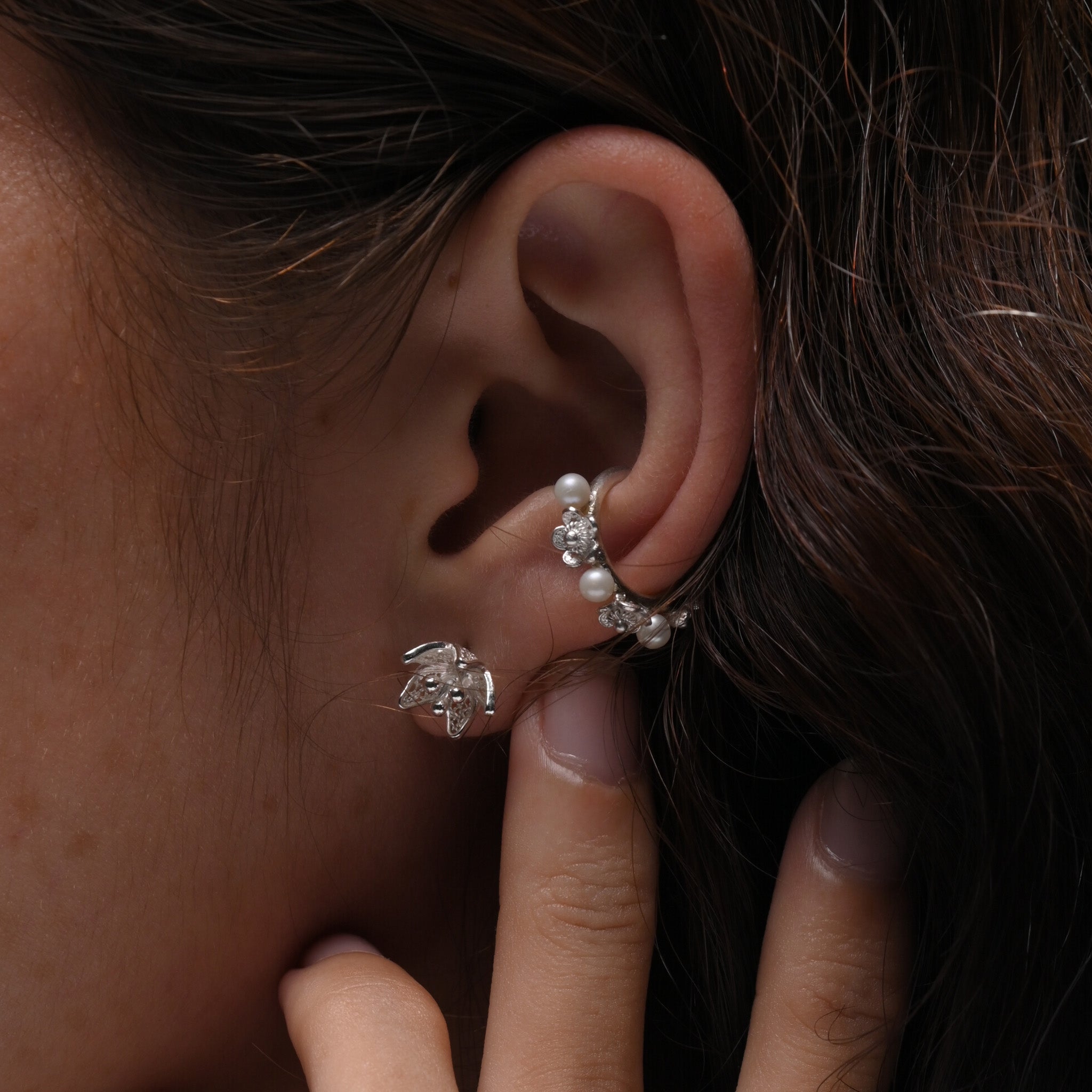 Jasminum Filigree Ear Studs in Sterling Silver