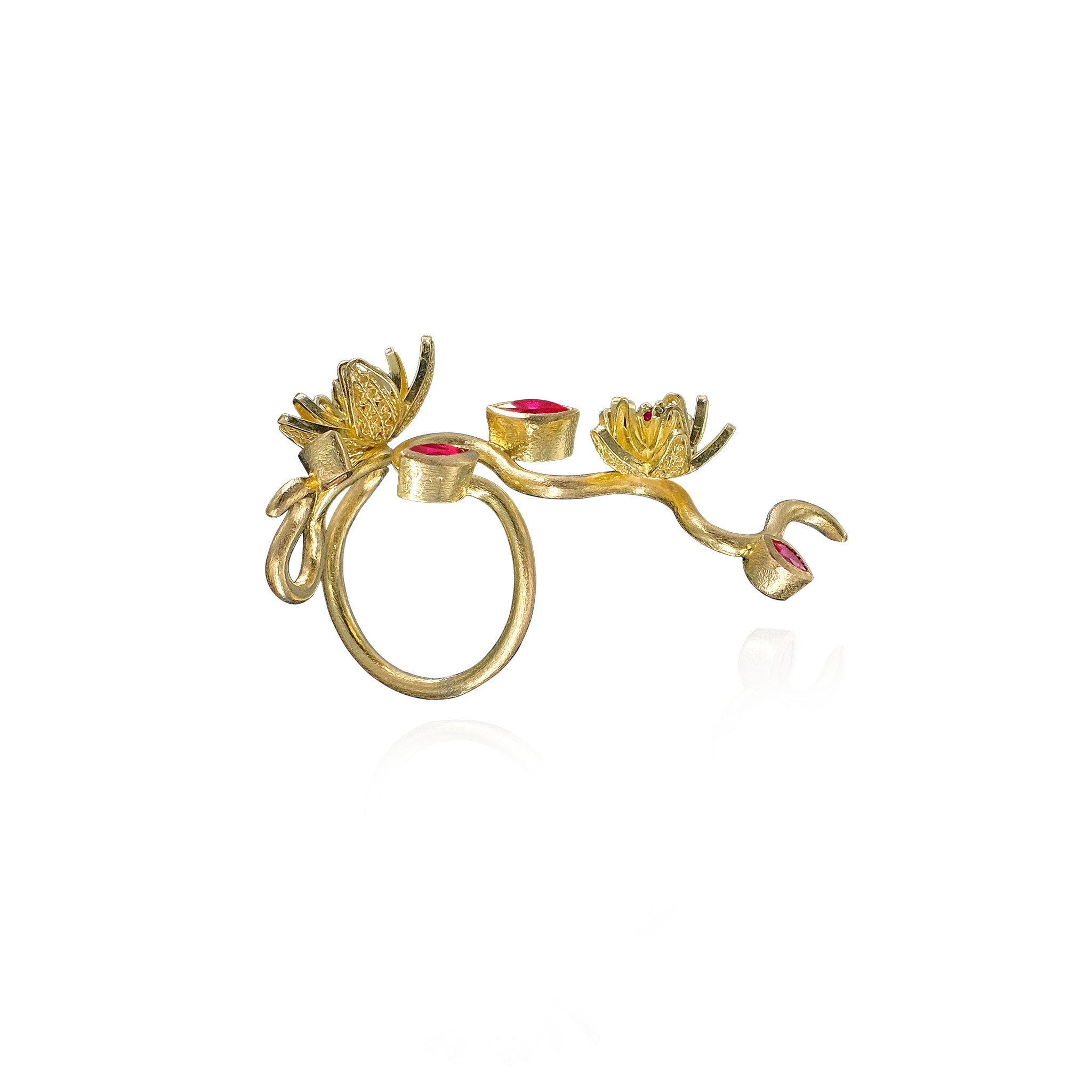 Jasminum Filigree Wrap Ring in 18k Gold with Ruby