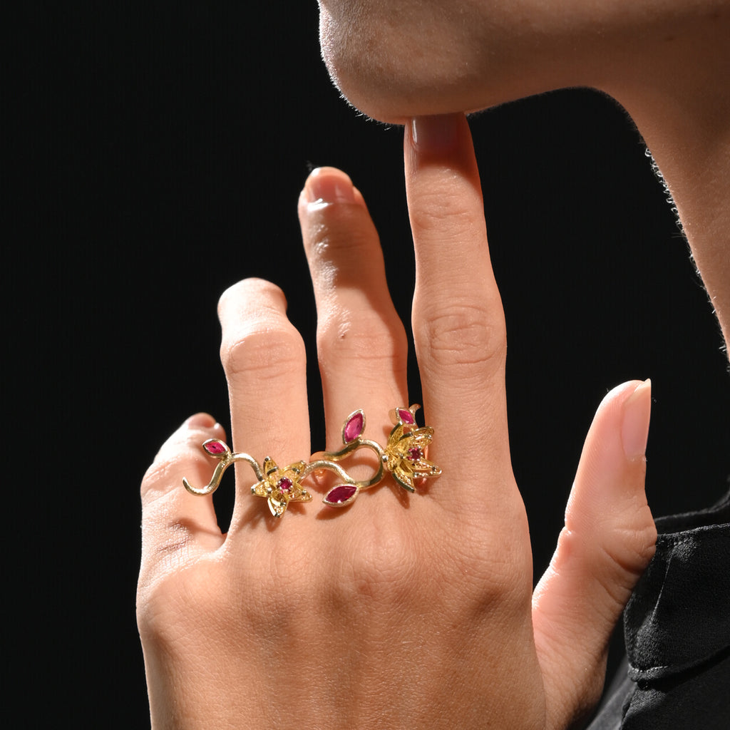 Jasminum Filigree Wrap Ring in 18k Gold with Ruby