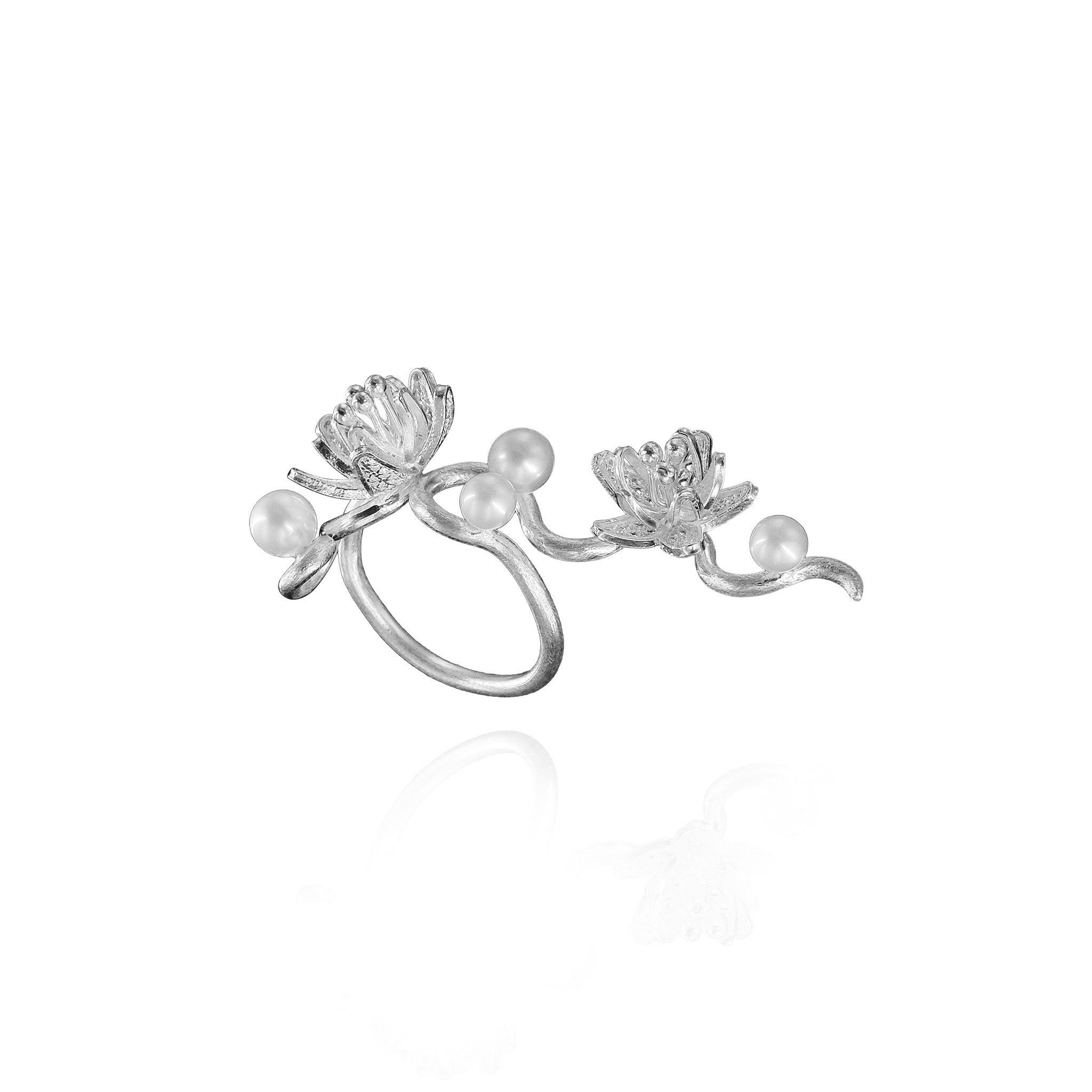 Jasminum Filigree Wrap Ring in Sterling Silver with Pearl