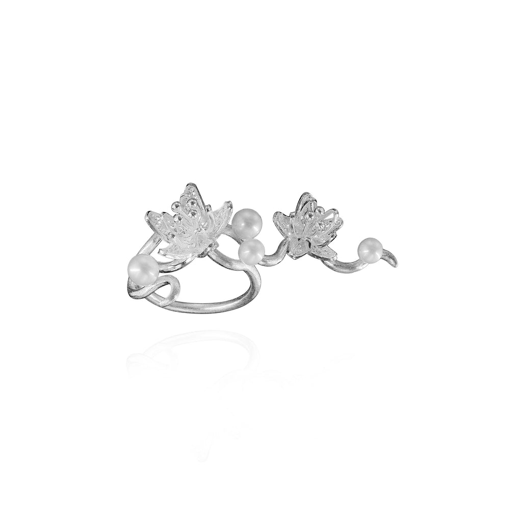 Jasminum Filigree Wrap Ring in Sterling Silver with Pearl