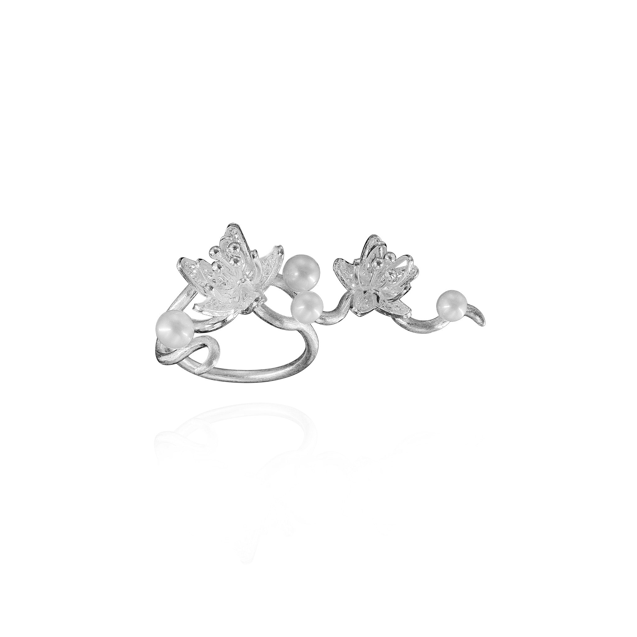 Jasminum Filigree Wrap Ring in Sterling Silver with Pearl