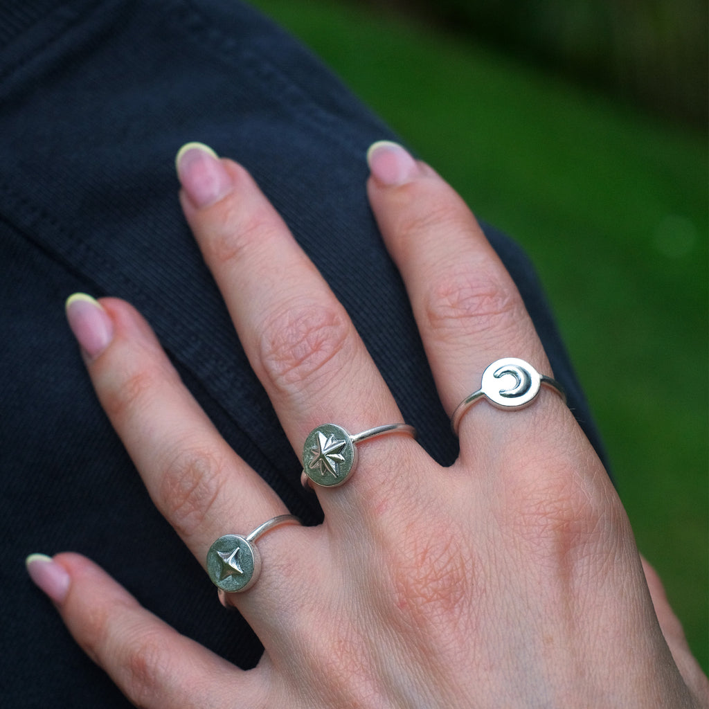 Luna Reverse Signet Ring in Sterling Silver