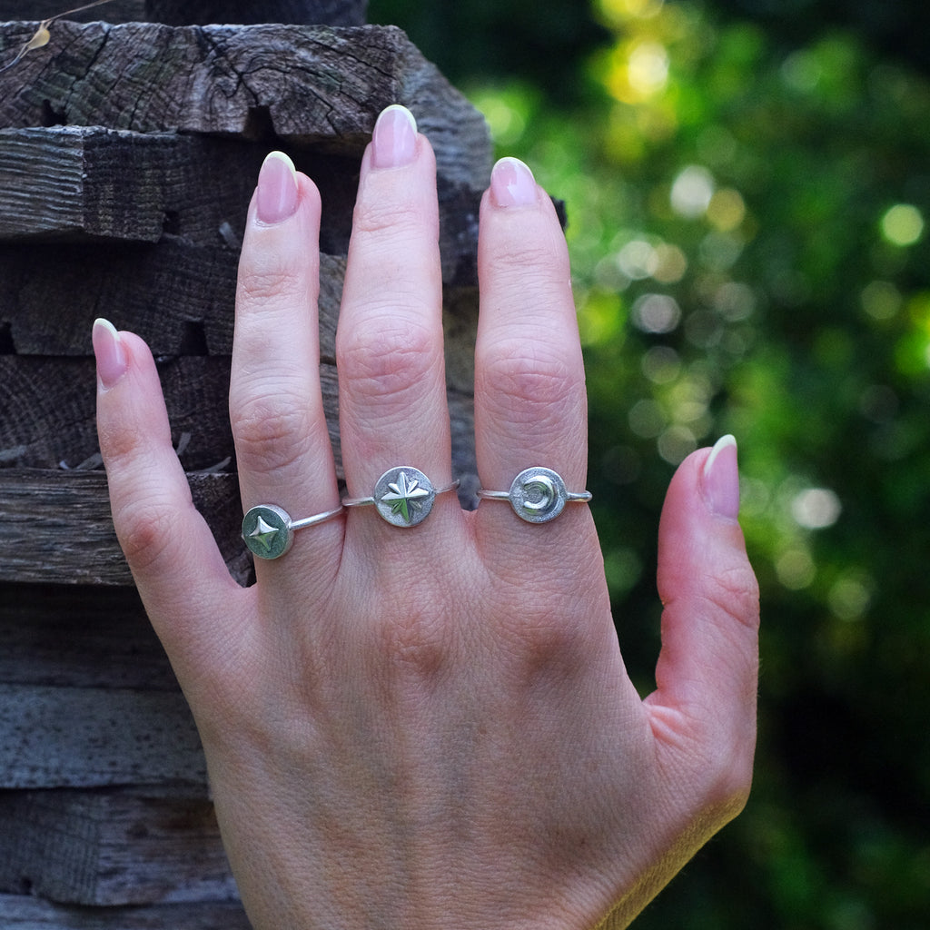 Luna Reverse Signet Ring in Sterling Silver