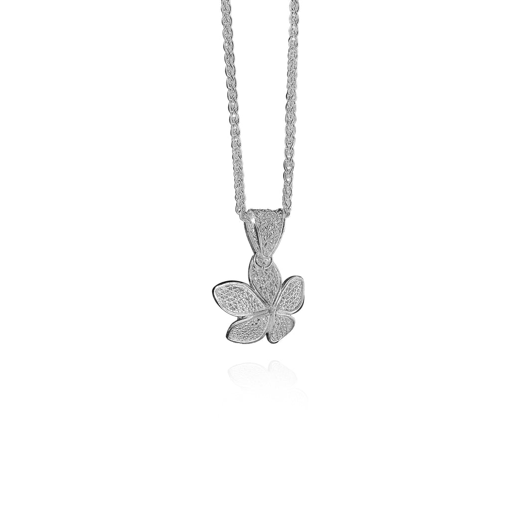 Jasminum Filigree Flower Charm Necklace in Sterling Silver with Pearl