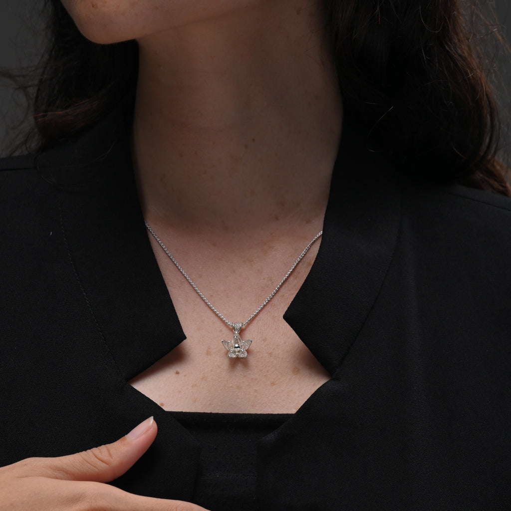Jasminum Filigree Flower Charm Necklace in Sterling Silver with Pearl