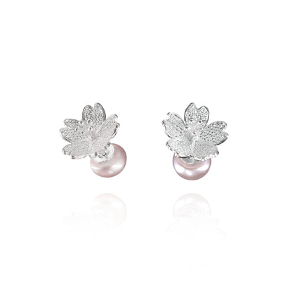 Prunus Filigree Ear Studs with Pearl Backings in Sterling Silver