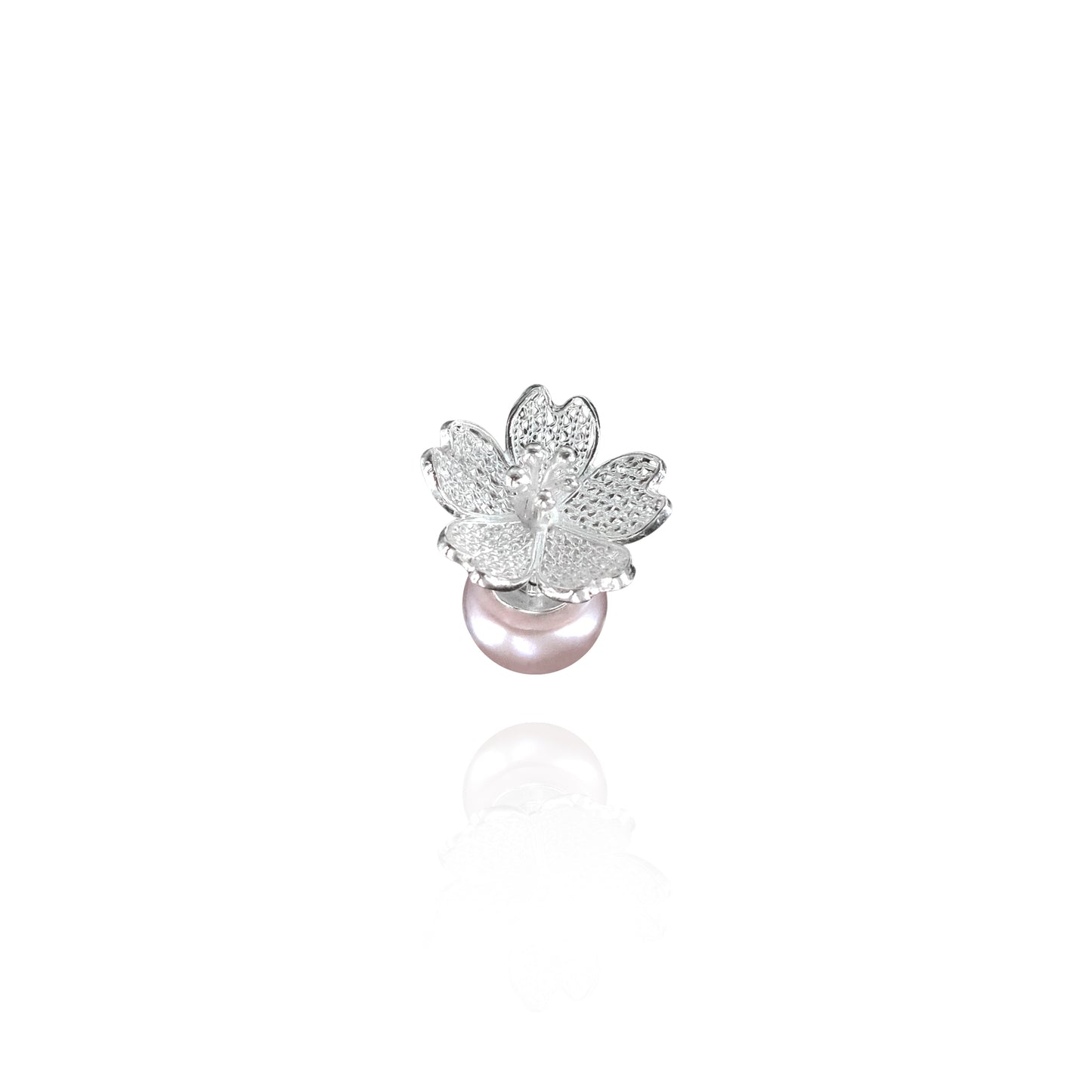 Prunus Filigree Ear Studs with Pearl Backings in Sterling Silver