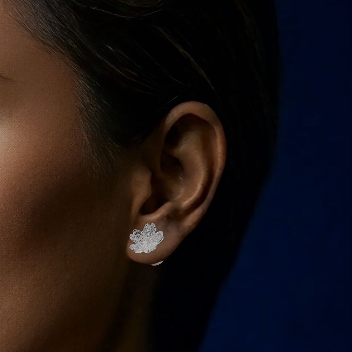 Prunus Filigree Ear Studs with Pearl Backings in Sterling Silver