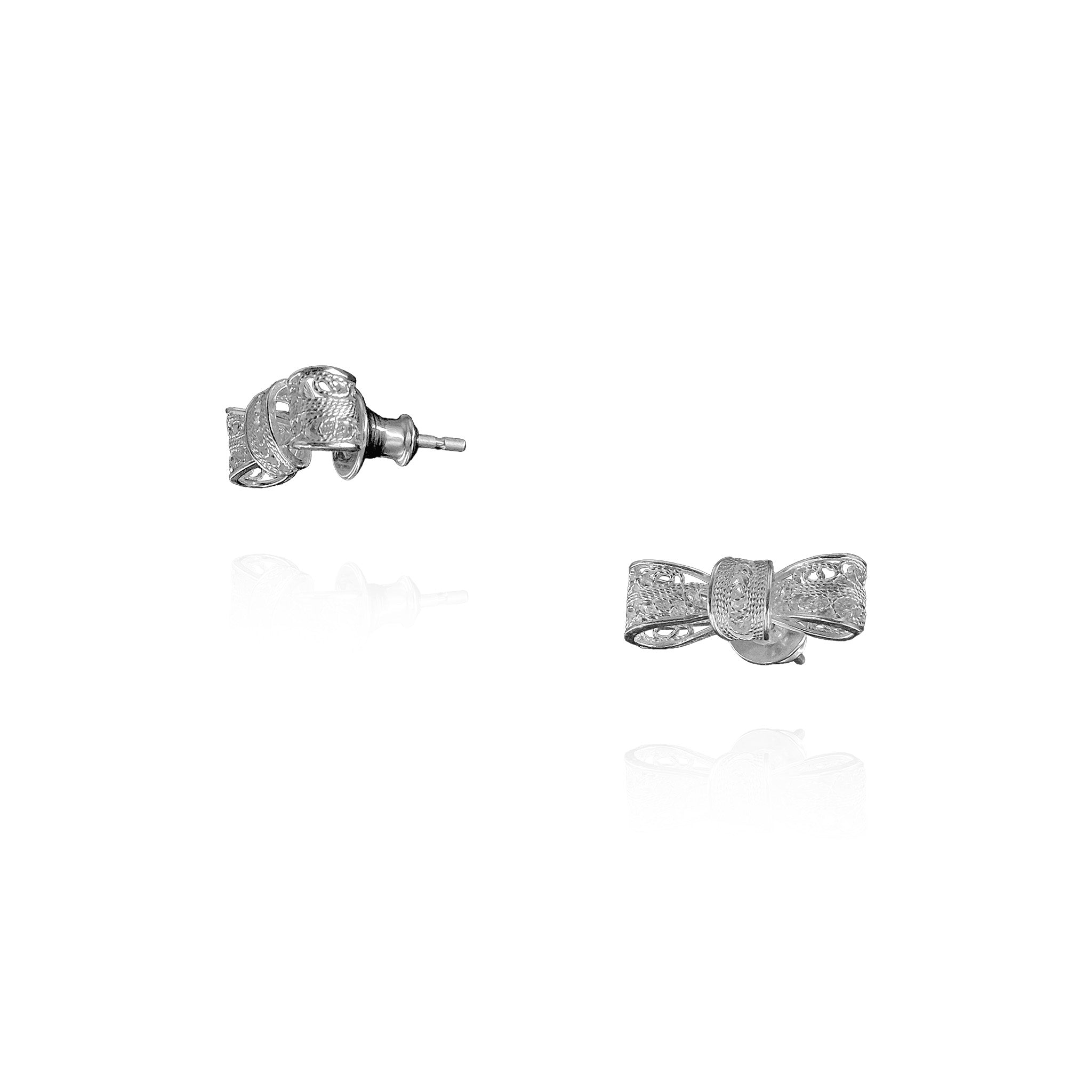 Filigree Ribbon Stud Earrings in Sterling Silver