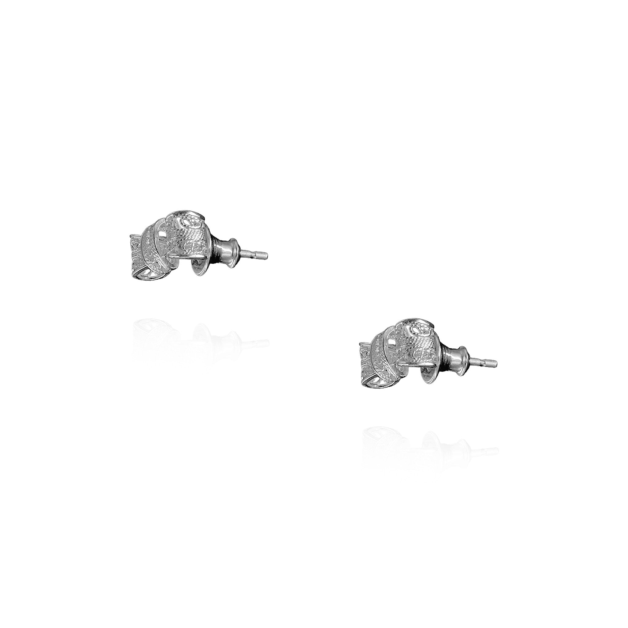 Filigree Ribbon Stud Earrings in Sterling Silver