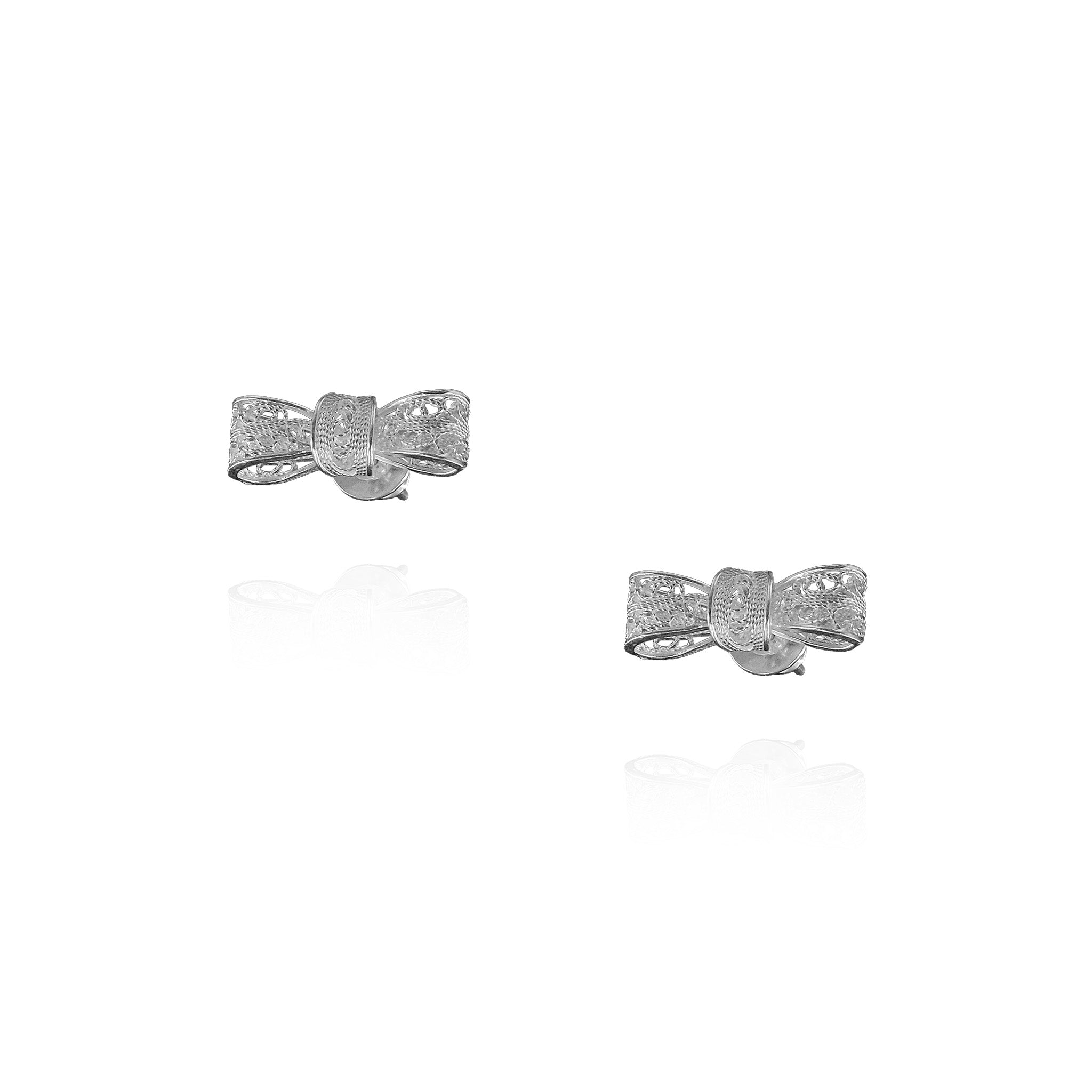 Filigree Ribbon Stud Earrings in Sterling Silver