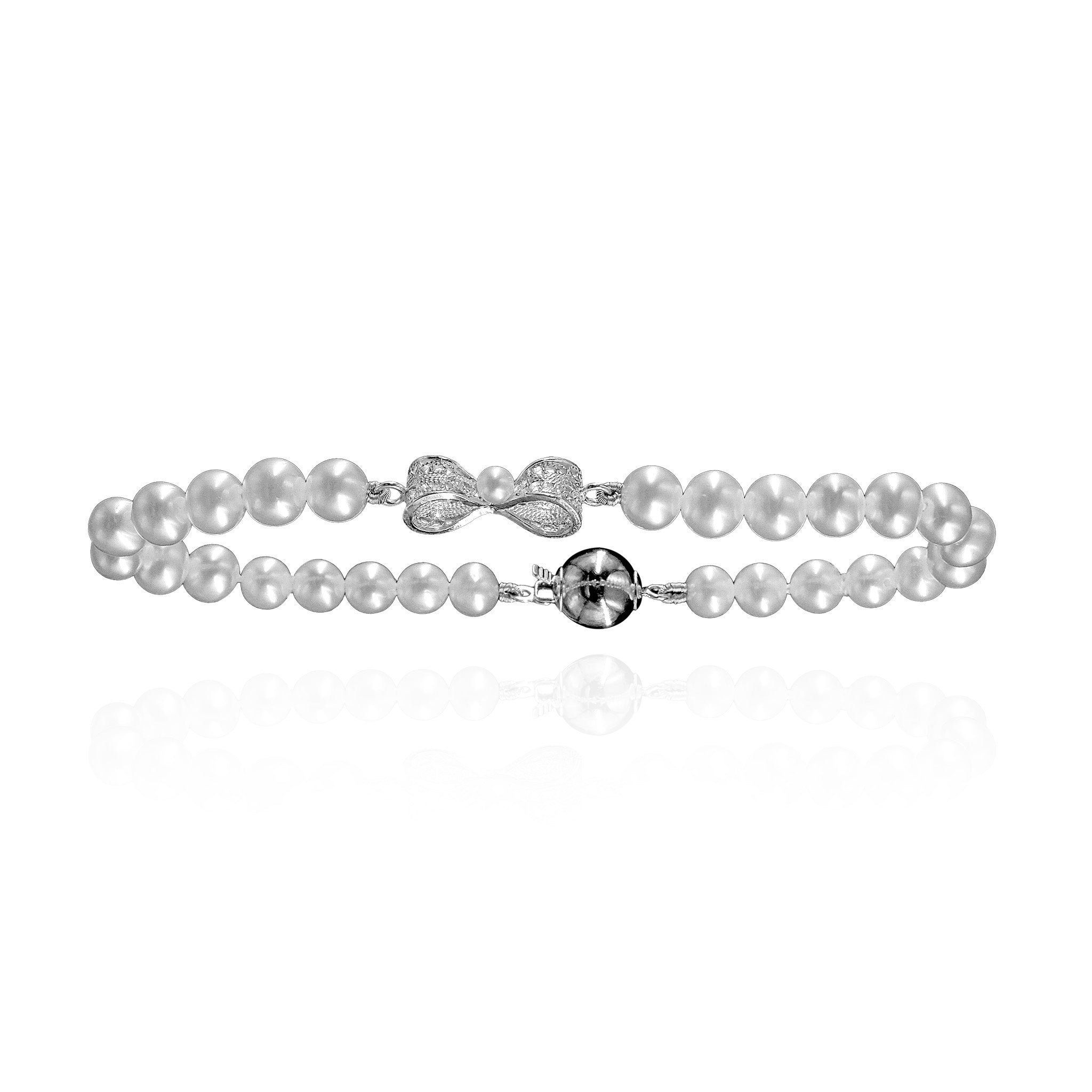 Filigree Ribbon Bracelet in Sterling Silver with Pearl