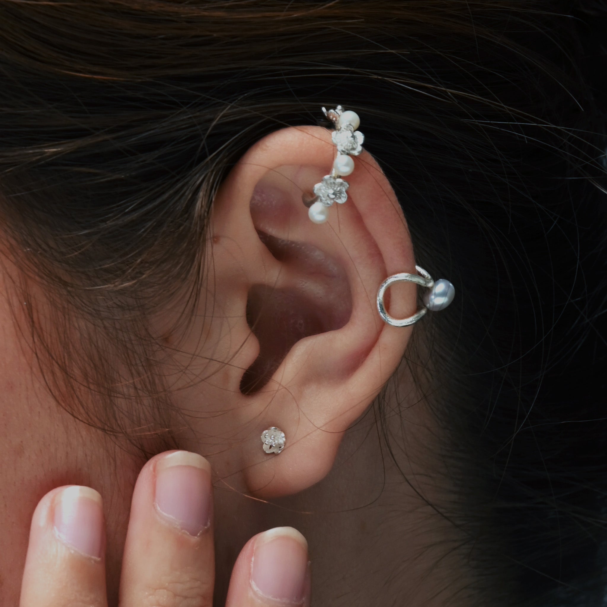 Sambucus Filigree Micro Ear Studs in Sterling Silver
