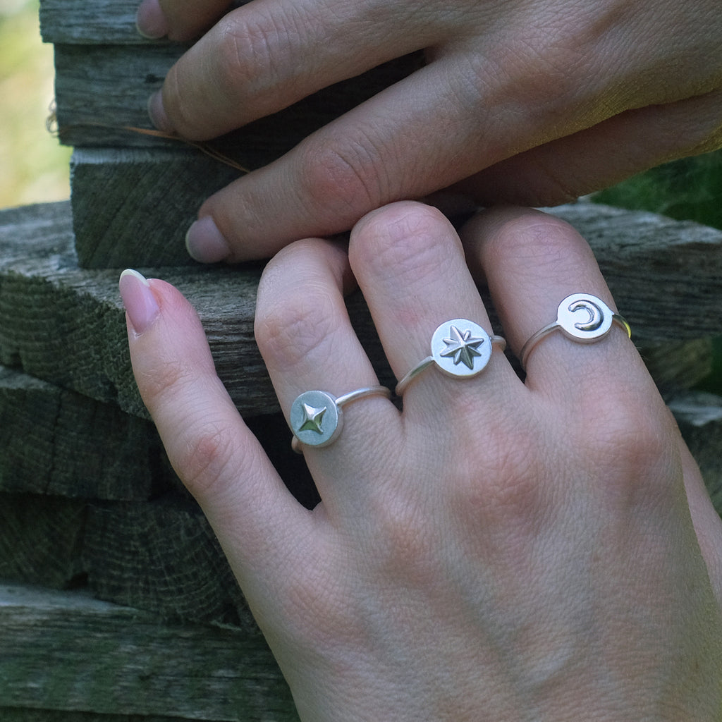 Sirius Asteriskos Reverse Signet Ring in Sterling Silver